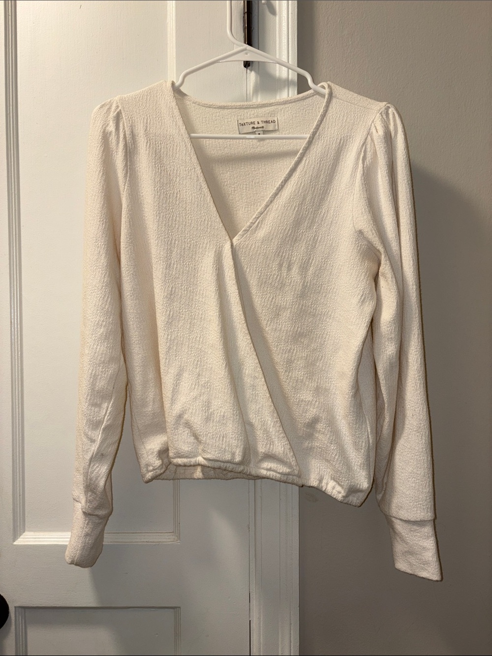 Madewell Cream Textured Wrap-Front Blouse